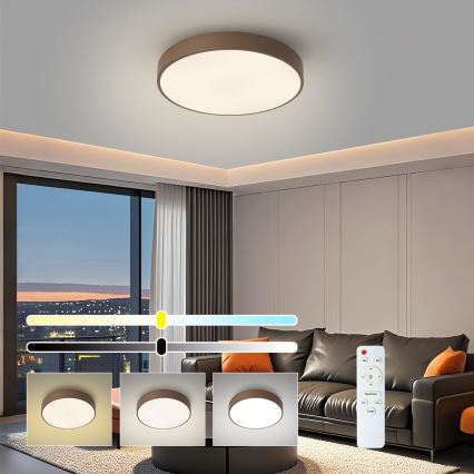 Brilagi - Димируемо LED таванно осветително тяло POOL LED/48W/230V 3000-6000K Ø 40 cm кафяво + дистанционно управление