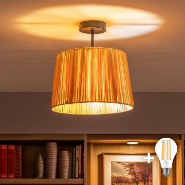 Brilagi - LED плафонен полилей CERIA BOHO 1xE27/60W/230V Ø 30 см черен/рафия