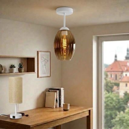 BRILAGI - LED повърхностно монтиран полилей RETRO GLASS 1xE27/60W/230V Ø 17 см бял/димчато бежов