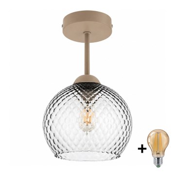 BRILAGI - LED плафонен полилей RETRO GLASS 1xE27/60W/230V Ø 18 см бежов/димносив