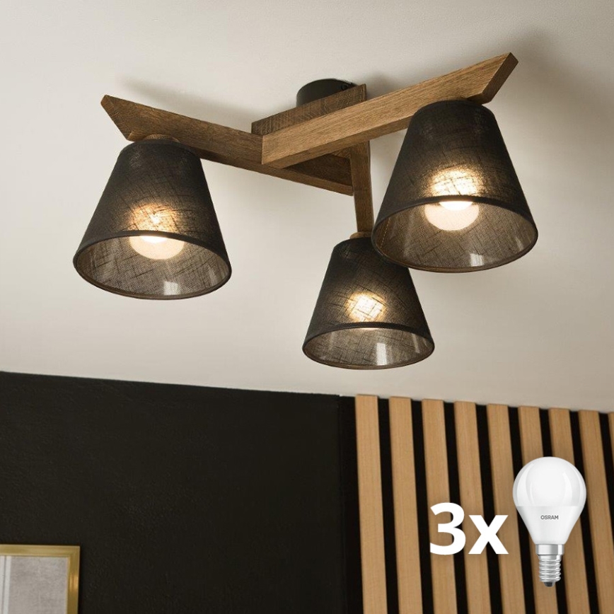 Brilagi - LED Плафониера ANTHONY 3xE14/40W/230V дъб орех/черен