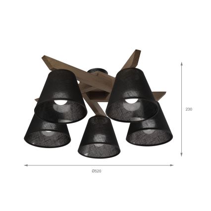 Brilagi - LED Плафониера ANTHONY 5xE14/40W/230V дъб орех/черен