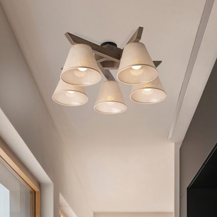 Brilagi - LED Плафониера ANTHONY 5xE14/40W/230V дъб орех/бежово