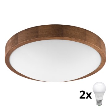 Brilagi - LED Плафониера CARVALHO SLIM 2xE27/60W/230V дъб череша Ø 37 см