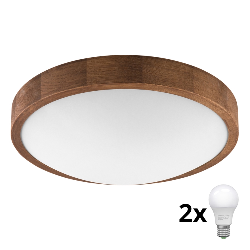 Brilagi - LED Плафониера CARVALHO SLIM 2xE27/60W/230V дъб череша Ø 37 см