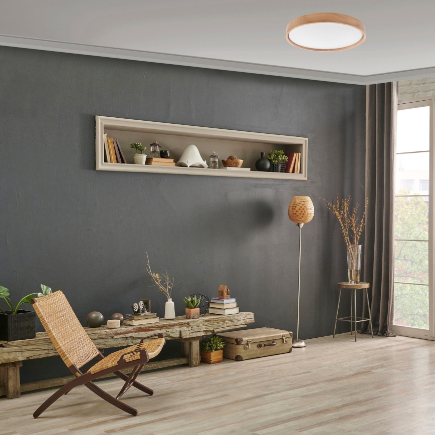 Brilagi - LED Димируем плафон MANAROLA SMART LED/36W/230V 2700-6500K дъб Ø 51 см Wi-Fi + дистанционно управление Tuya