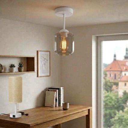 BRILAGI - LED повърхностно монтиран полилей RETRO GLASS 1xE27/60W/230V Ø 14 см бял/димно сив