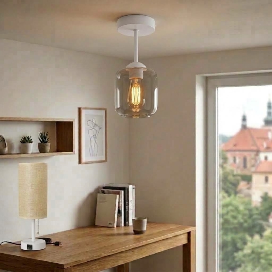 BRILAGI - LED повърхностно монтиран полилей RETRO GLASS 1xE27/60W/230V Ø 14 см бял/димно сив