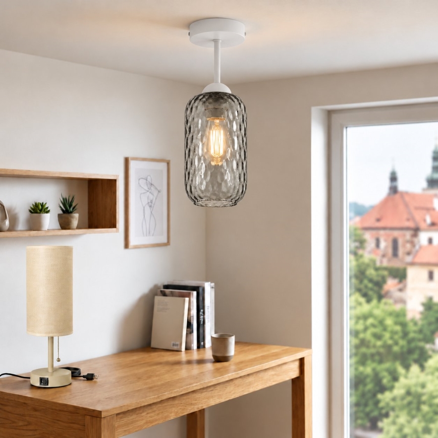 BRILAGI - LED плафон RETRO GLASS 1xE27/60W/230V Ø 14 см бял/димчато сив