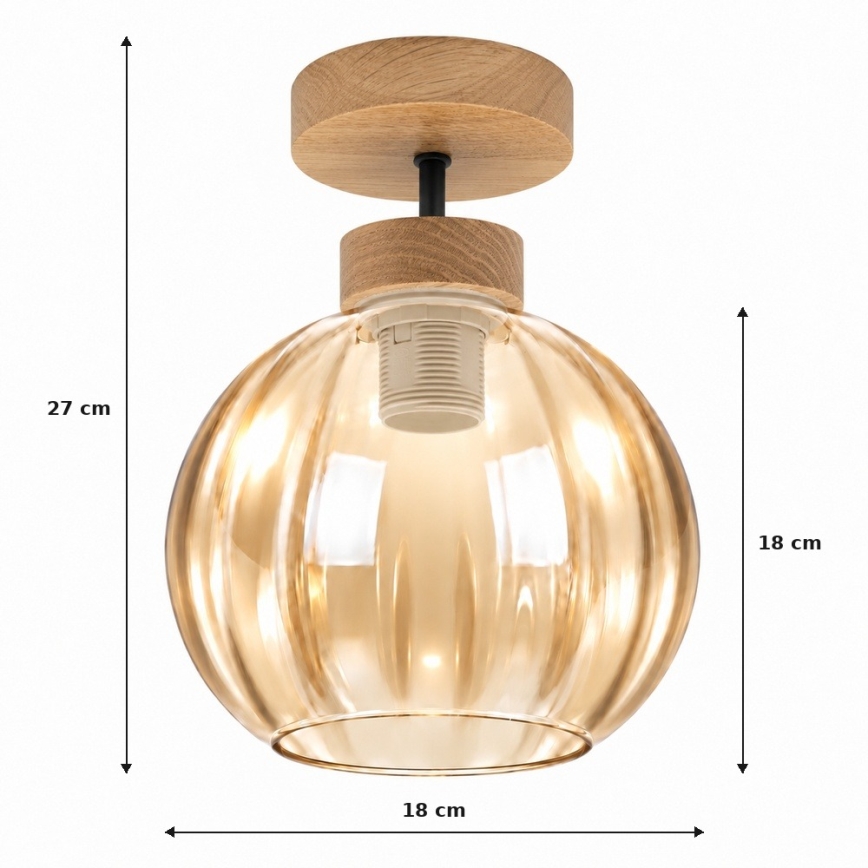 BRILAGI - LED полилей за таван RETRO GLASS 1xE27/60W/230V Ø 18 см дъб/димчато бежово