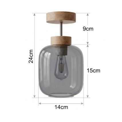 BRILAGI - LED плафон RETRO GLASS 1xE27/60W/230V Ø 14 см дъб/димно сиво