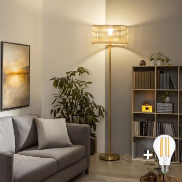 Brilagi - LED подова лампа CERIA 1xE27/20W/230V Ø 40 см бамбук/златисто