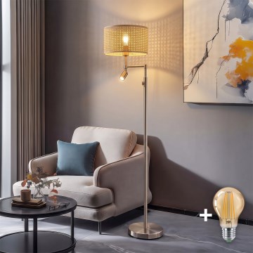 BRILAGI - LED подова лампа CERIA 1xE27/60W/230V + LED/2,1W матов хром/бамбук