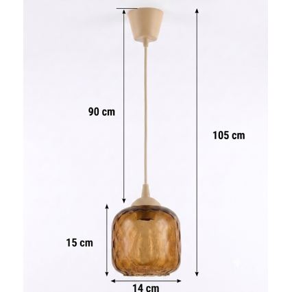 Brilagi - LED пендант на кабел RETRO GLASS 1xE27/60W/230V диам. 14 см бежово/опушено кафяво