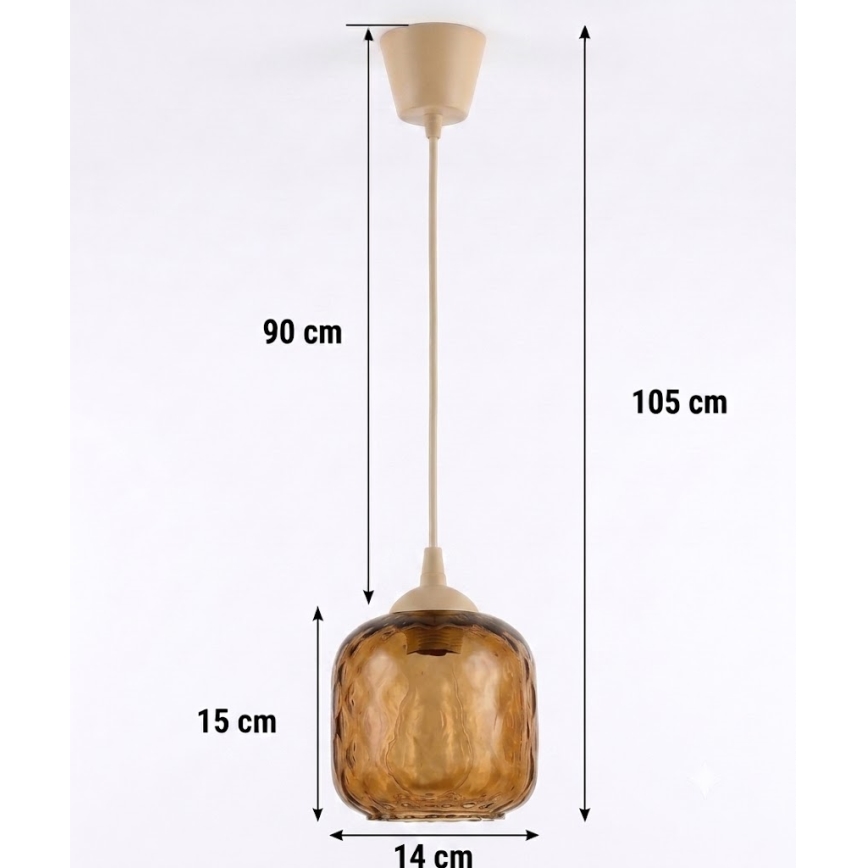 Brilagi - LED пендант на кабел RETRO GLASS 1xE27/60W/230V диам. 14 см бежово/опушено кафяво
