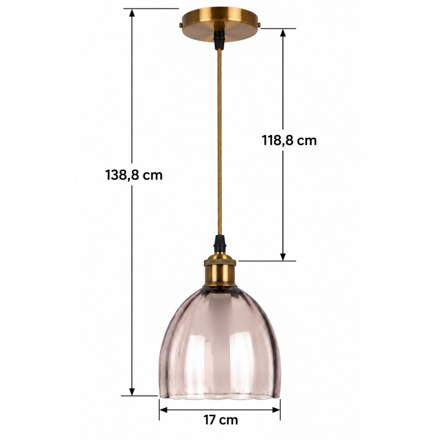 BRILAGI - LED полилей на кабел RETRO GLASS 1xE27/60W/230V Ø 17 см златисто/опушено бежово
