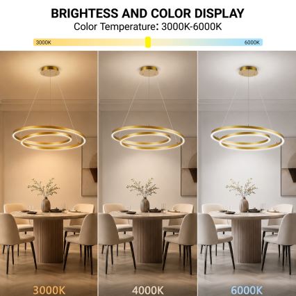 Brilagi - LED димируем полилей на кабел TWISTER LED/75W/230V 3000-6000K Ø 70 cm златист + дистанционно управление