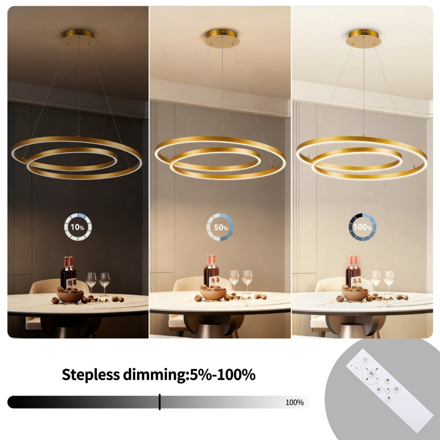 Brilagi - LED димируем полилей на кабел TWISTER LED/75W/230V 3000-6000K Ø 70 cm златист + дистанционно управление
