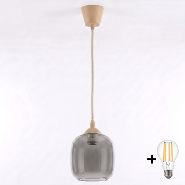 Brilagi - LED полилей на шнур RETRO GLASS 1xE27/60W/230V Ø 14 см бежово/димно сиво