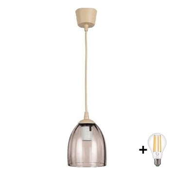 Brilagi - LED полилей на шнур RETRO GLASS 1xE27/60W/230V Ø 17 см бежова/опушено бежово