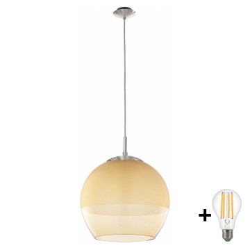 BRILAGI - LED полилей на шнур RETRO GLASS 1xE27/60W/230V Ø 38 см матов хром/опушено бежово
