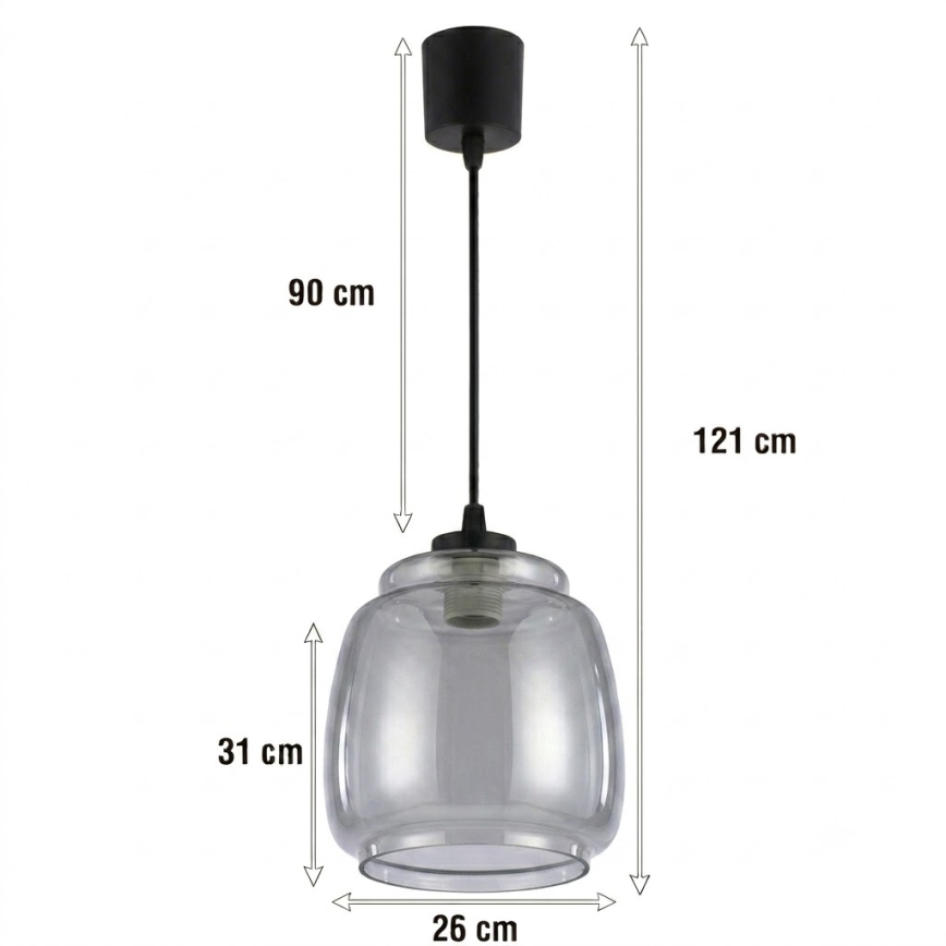 Brilagi - LED полилей на шнур RETRO GLASS 1xE27/60W/230V Ø 26 см черен/димно сив