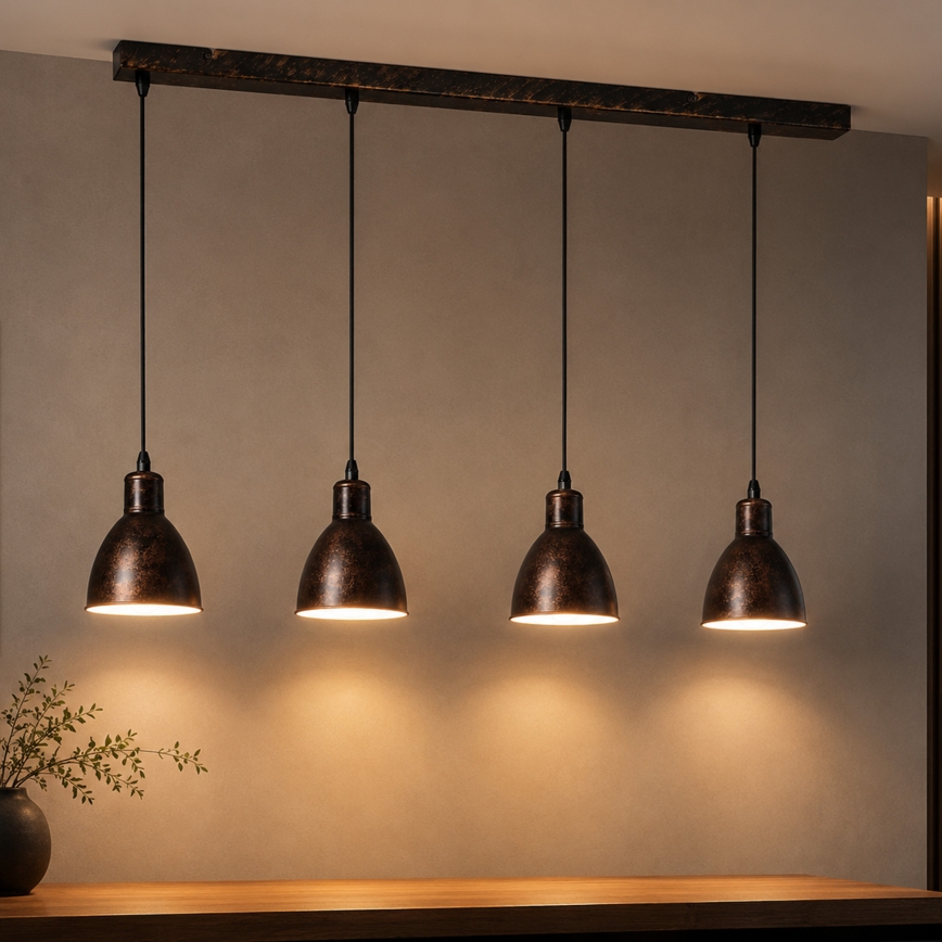 Brilagi - LED полилей на стоманено въже RIDDY 4xE27/60W/230V меден/патина