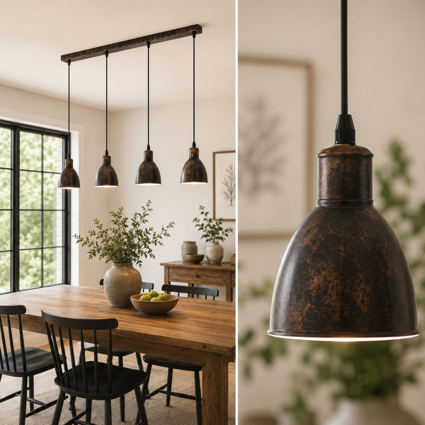 Brilagi - LED полилей на стоманено въже RIDDY 4xE27/60W/230V меден/патина