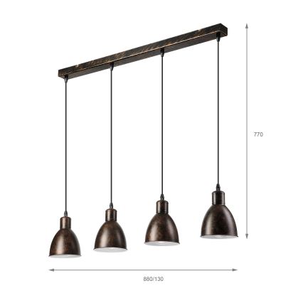 Brilagi - LED полилей на стоманено въже RIDDY 4xE27/60W/230V меден/патина