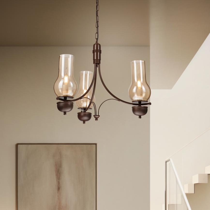 Brilagi - LED полилей на верига COTTAGE 3xE14/40W/230V бук/кафяв/опушено бежово