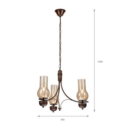 Brilagi - LED полилей на верига COTTAGE 3xE14/40W/230V бук/кафяв/опушено бежово