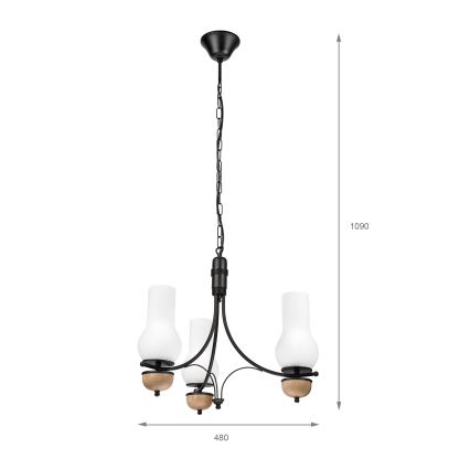 Brilagi - LED полилей на верига COTTAGE 3xE14/40W/230V дъб/черен/бял