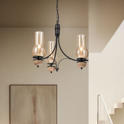 Brilagi - LED полилей на верига COTTAGE 3xE14/40W/230V дъб/черен/димчато бежово