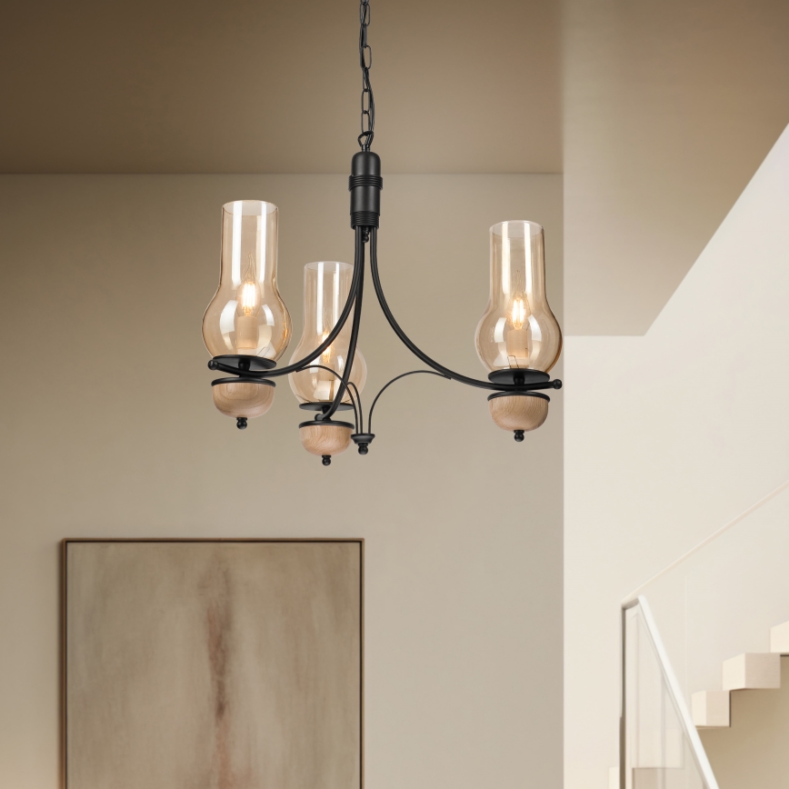 Brilagi - LED полилей на верига COTTAGE 3xE14/40W/230V дъб/черен/димчато бежово