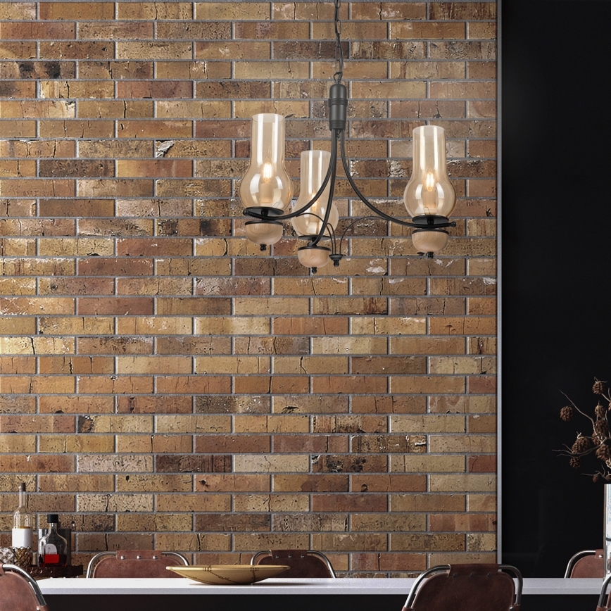 Brilagi - LED полилей на верига COTTAGE 3xE14/40W/230V дъб/черен/димчато бежово