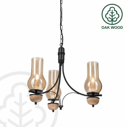 Brilagi - LED полилей на верига COTTAGE 3xE14/40W/230V дъб/черен/димчато бежово
