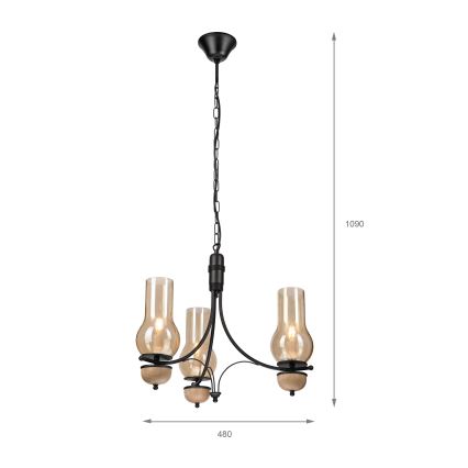 Brilagi - LED полилей на верига COTTAGE 3xE14/40W/230V дъб/черен/димчато бежово