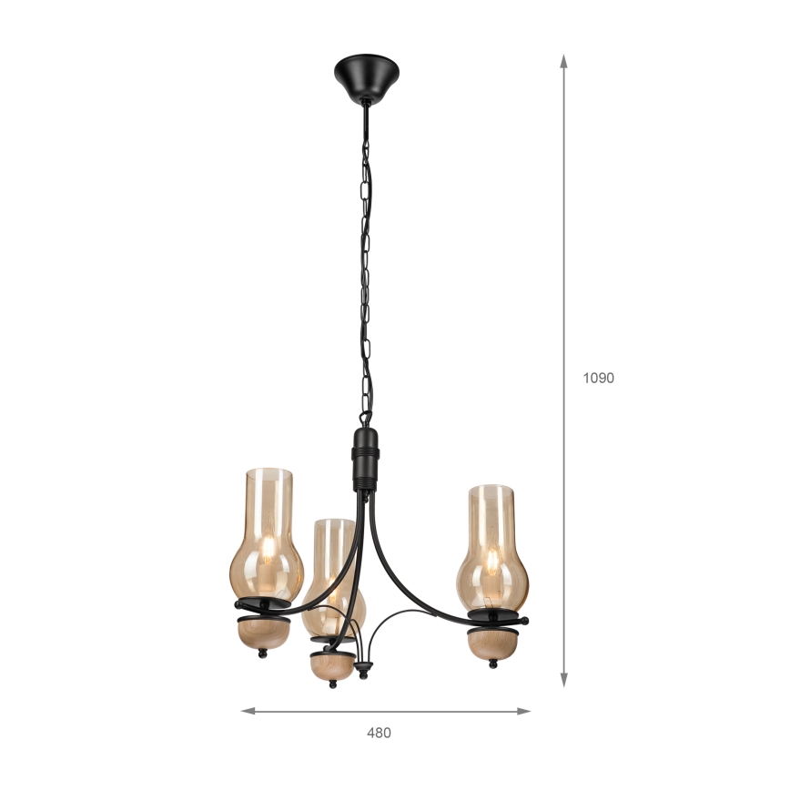 Brilagi - LED полилей на верига COTTAGE 3xE14/40W/230V дъб/черен/димчато бежово