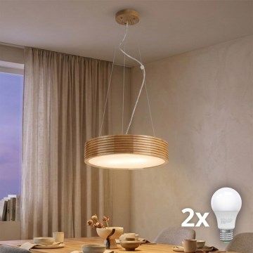 Brilagi - LED полилей на кабел CARVALHO MODERN 2xE27/60W/230V дъб Ø 37,5 см