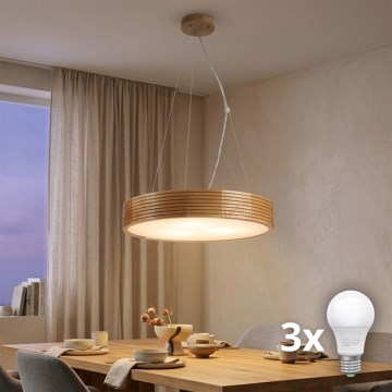 Brilagi - LED полилей на кабел CARVALHO MODERN 3xE27/60W/230V дъб, диаметър 47,5 см