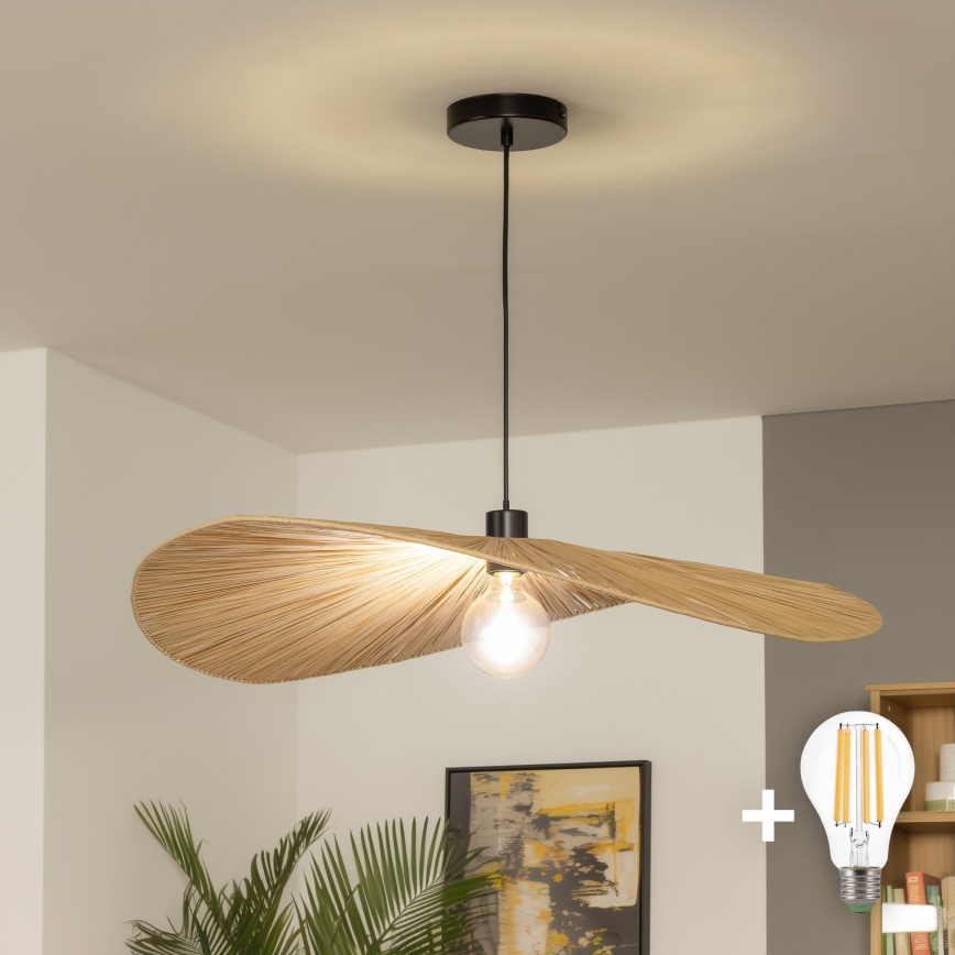 Brilagi - LED полилей на кабел CERIA BOHO 1xE27/40W/230V, диаметър 80 см, рафия