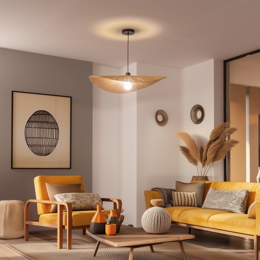 Brilagi - LED полилей на кабел CERIA BOHO 1xE27/40W/230V, диаметър 80 см, рафия