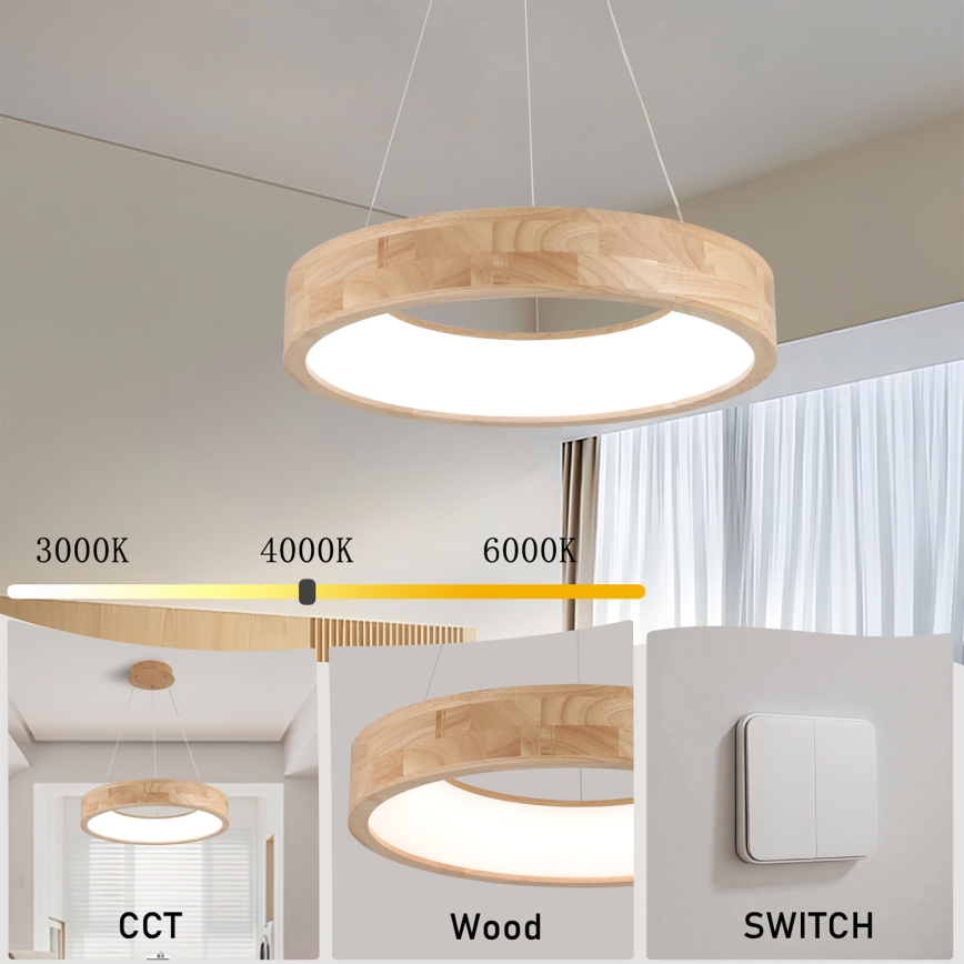 Brilagi - LED полилей на кабел FALCON WOOD LED/30W/230V 3000/4000/6000K, диаметър 45 см, дървен