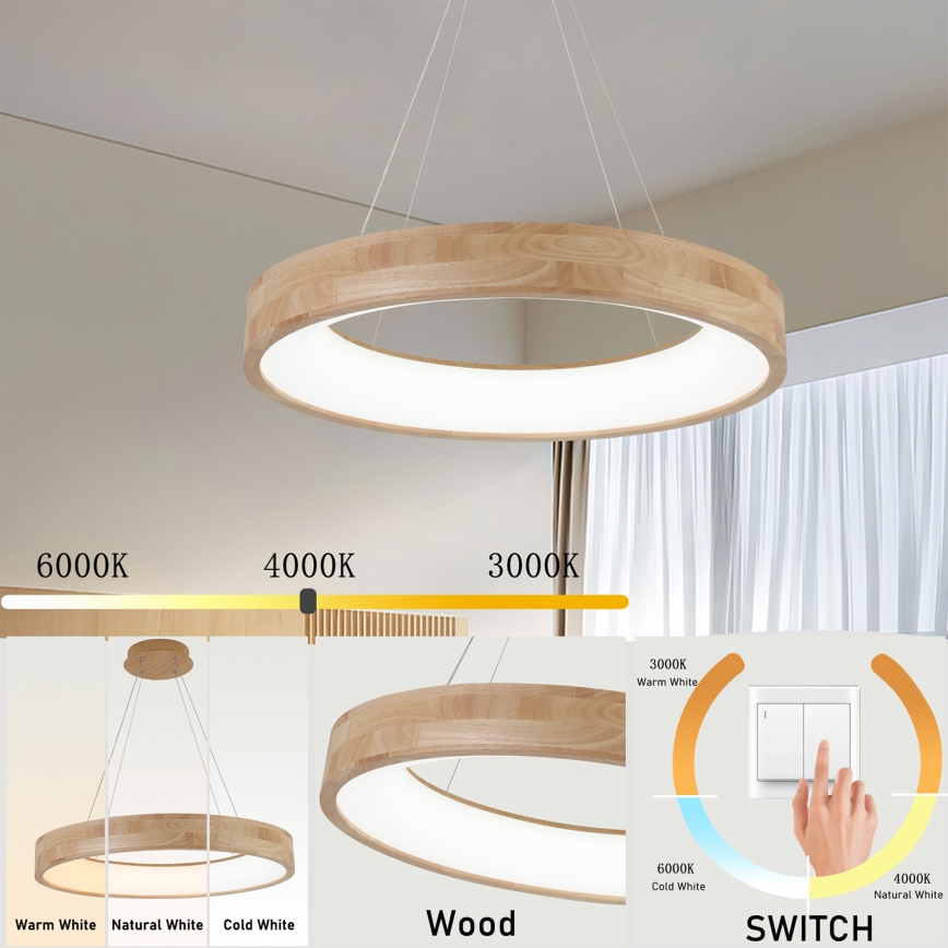 Brilagi - подвесен LED полилей на кабел FALCON WOOD LED/40W/230V 3000/4000/6000K Ø 60 см дърво