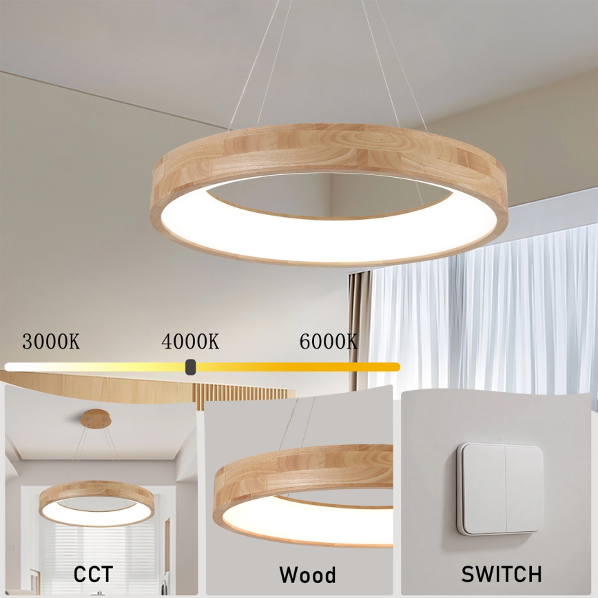 Brilagi - подвесен LED полилей на кабел FALCON WOOD LED/40W/230V 3000/4000/6000K Ø 60 см дърво