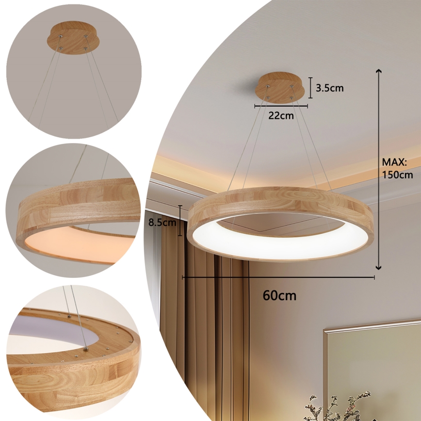 Brilagi - подвесен LED полилей на кабел FALCON WOOD LED/40W/230V 3000/4000/6000K Ø 60 см дърво