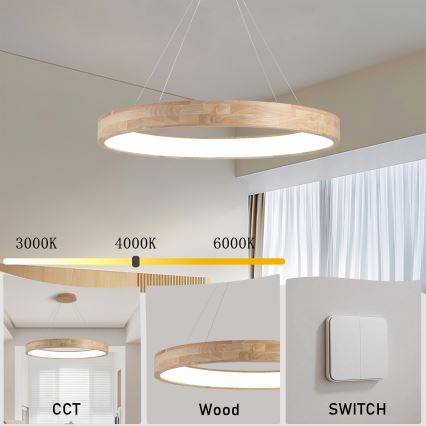 Brilagi - LED полилей на кабел FALCON WOOD LED/60W/230V 3000/4000/6000K пр. 80 cm дърво