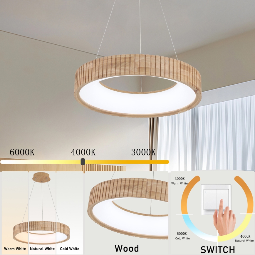 Brilagi - LED полилей на кабел FALCON WOOD MODERN LED/30W/230V 3000/4000/6000K Ø 45 см дърво