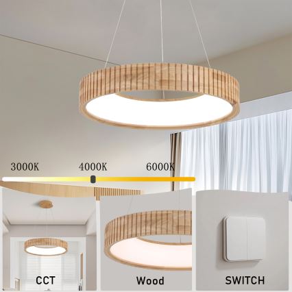 Brilagi - LED полилей на кабел FALCON WOOD MODERN LED/30W/230V 3000/4000/6000K Ø 45 см дърво