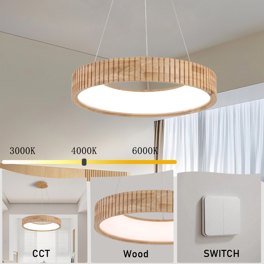 Brilagi - LED полилей на кабел FALCON WOOD MODERN LED/30W/230V 3000/4000/6000K Ø 45 см дърво